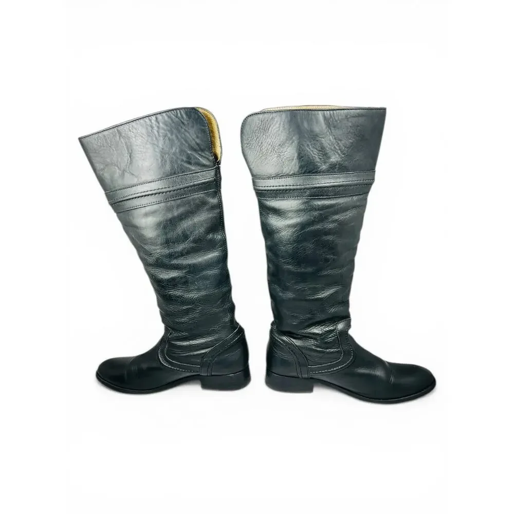 Frye Melissa Trapunto Tall Riding Boots Black Pebbled Leather Boots 6.5 B